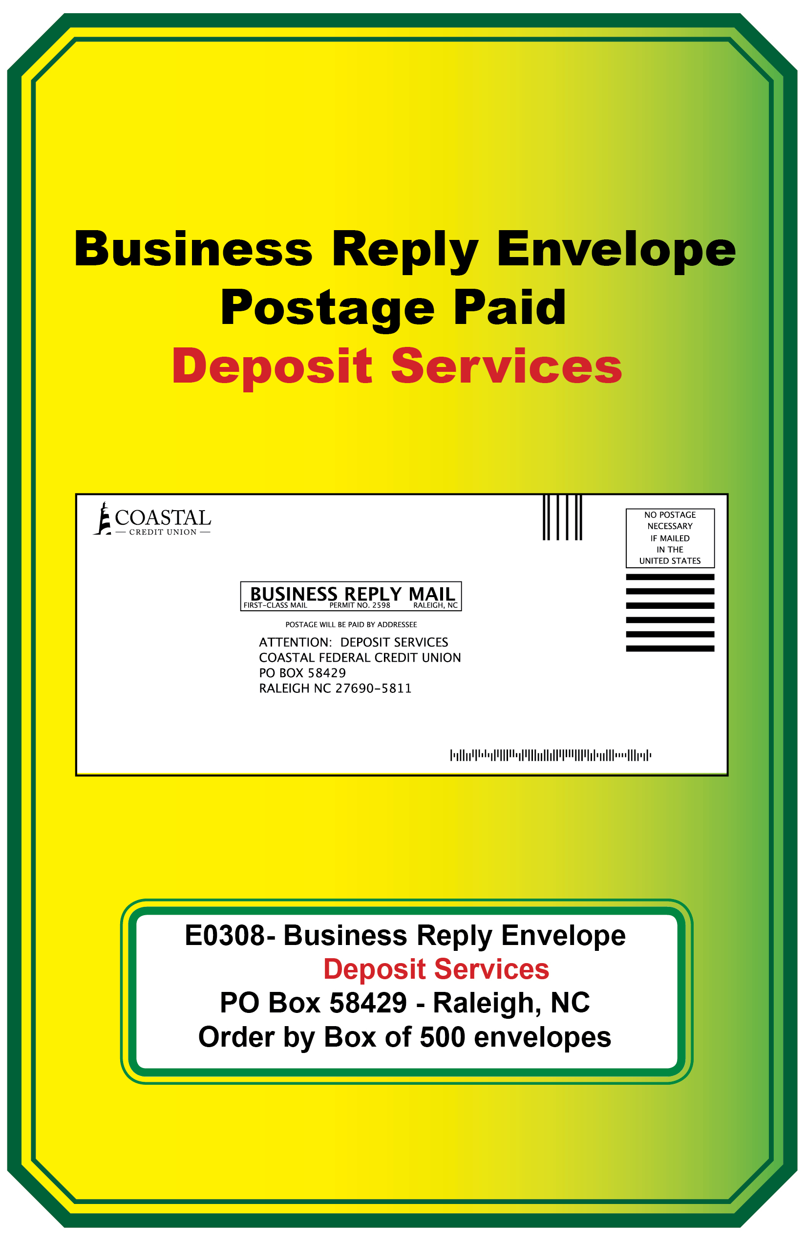 Business Reply Envelope (Deposit Services)**<b>Order By: Box of 500 envelopes<b>